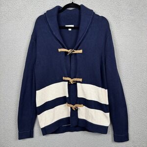 Gap Sweater Mens M Navy Blue White Stripe Toggle Button Cardigan Nautical Preppy